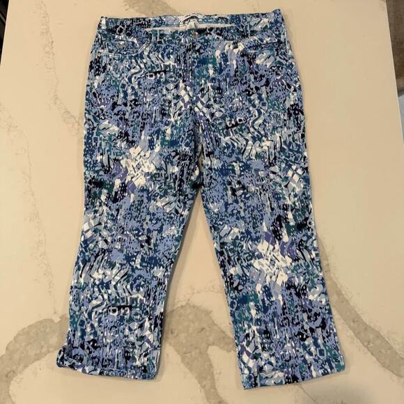 Nine West Chrystie Capri Pants Women's 16 Multicolor Blue Mid Rise Soft Twill - Picture 1 of 7